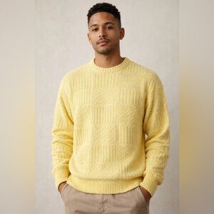 Vintage 90s J.J. Cochran USA Knit Sweater XL Yellow Textured Cotton